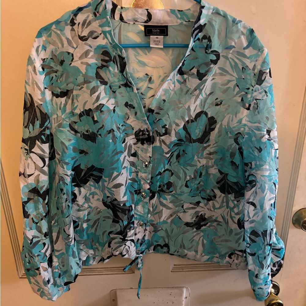 LOFT Teal and Black Floral Blouse